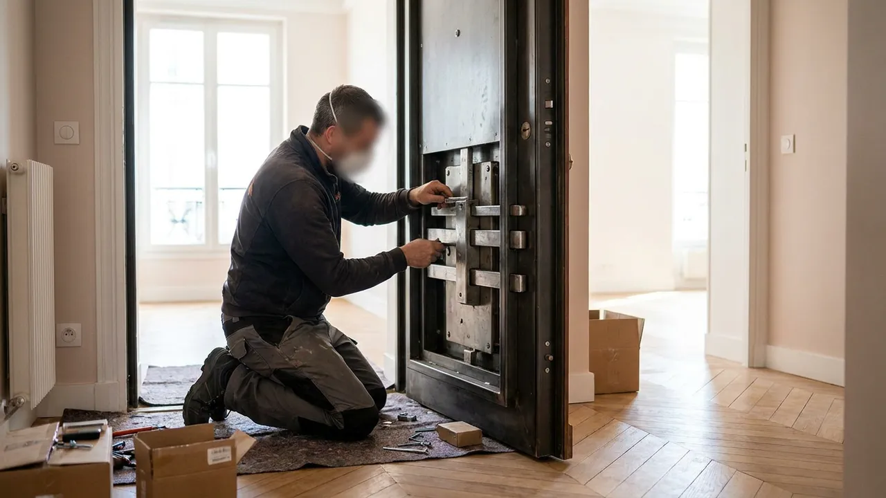 Porte d'appartement blindée dans un immeuble ancien de Nogent-sur-Marne